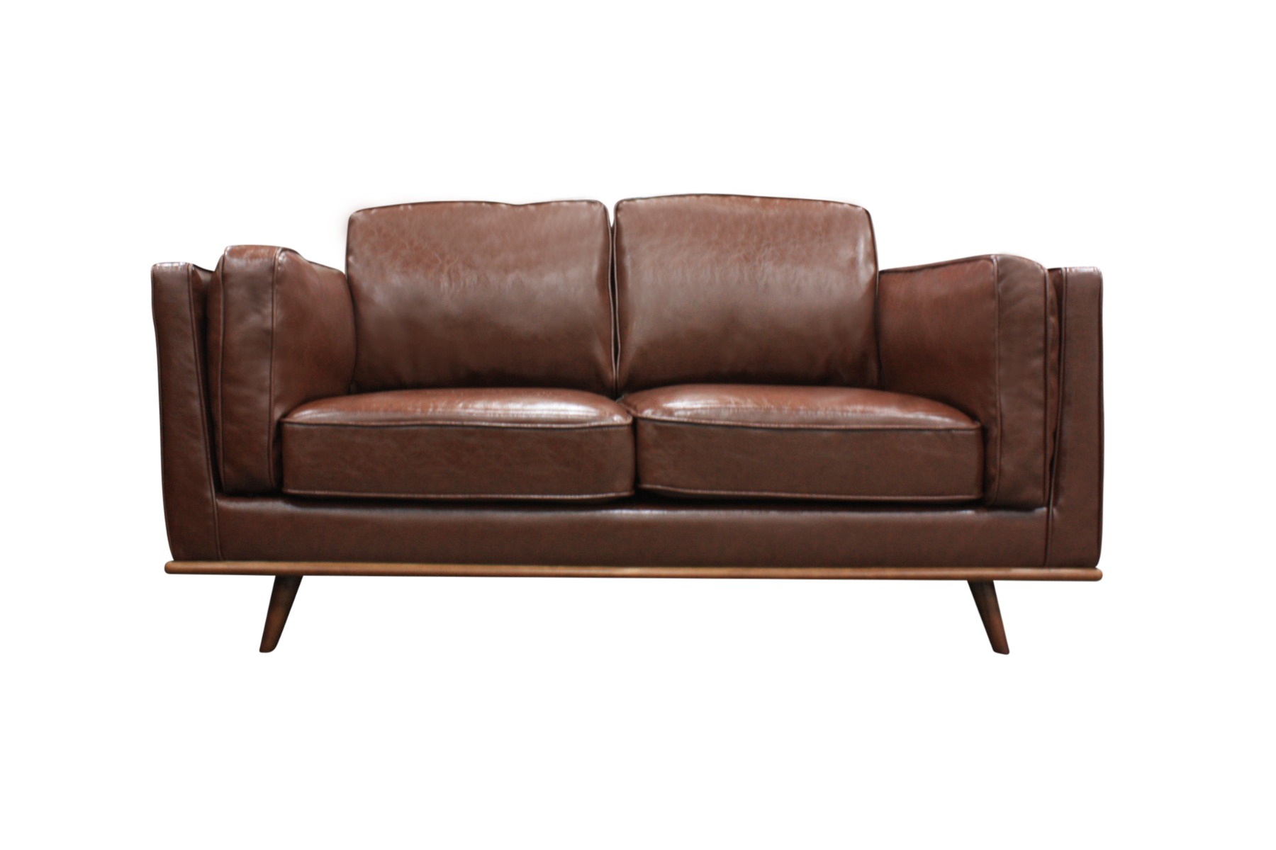 01_114_1_26 2 Seater Faux Leather Sofa Brown Modern Lounge Set for Living Room Couch with Wooden Frame - Image 1
