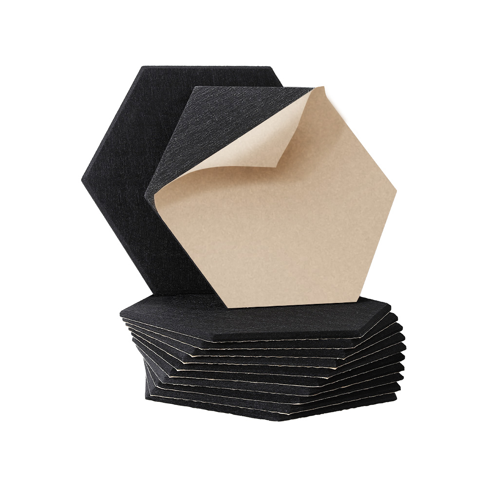 AF-HEX-12-BK-145614-00 Alpha Acoustic Foam 12pcs 35x30x0.9cm Soundproof Absorption Panel Adhesive Black - Image 1