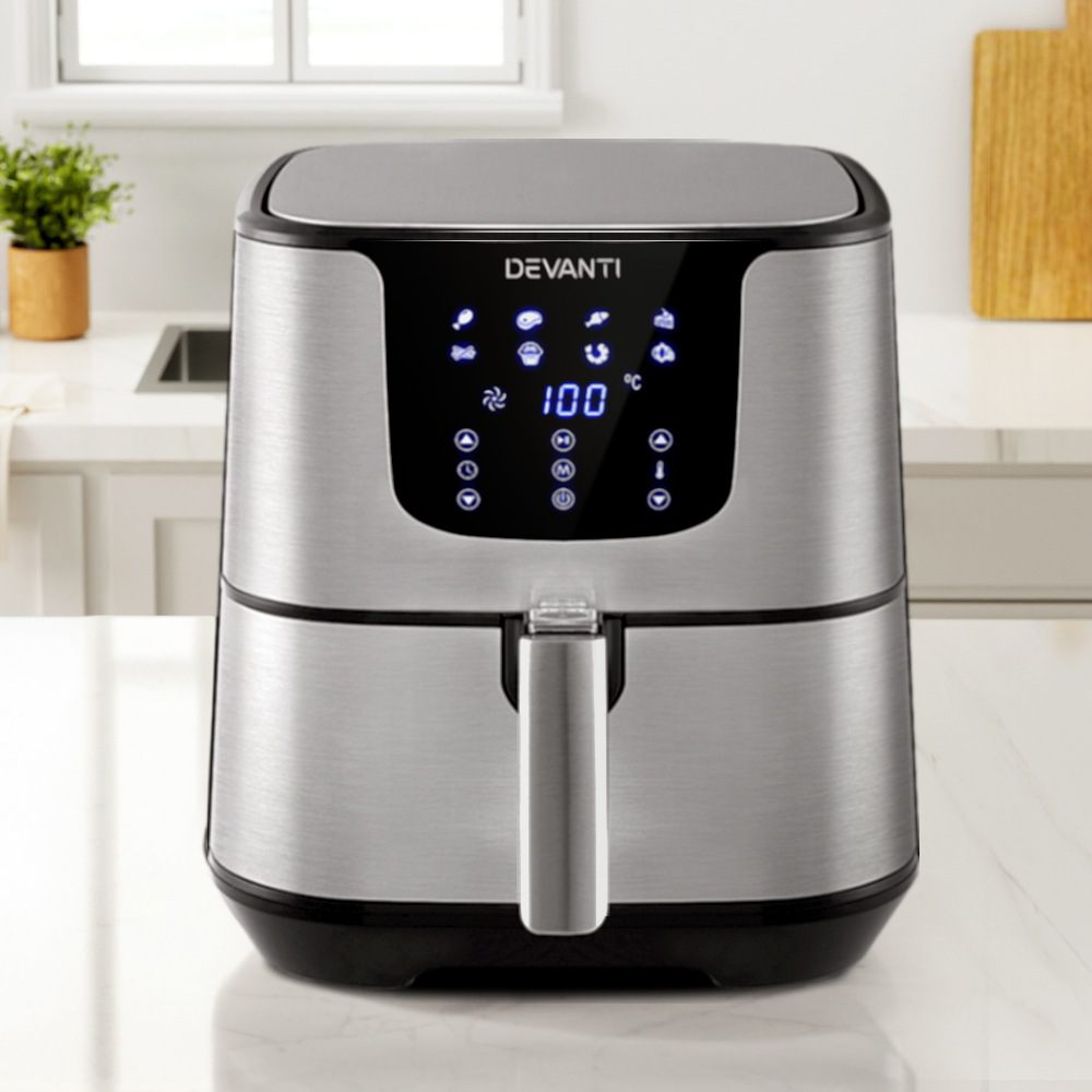 AF-K-G-5T6-SS-20064-06 Devanti Air Fryer 7L LCD Fryers Stainless Steel - Image 1