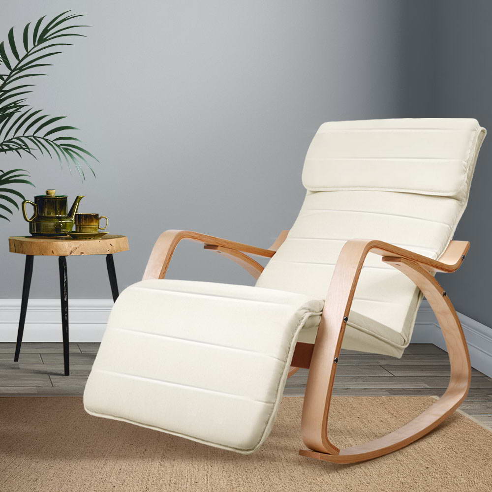 ARMCHAIR-10-BEIGE-202502281212-00 Artiss Rocking Armchair Footrest Nursing Beige Afton - Image 1