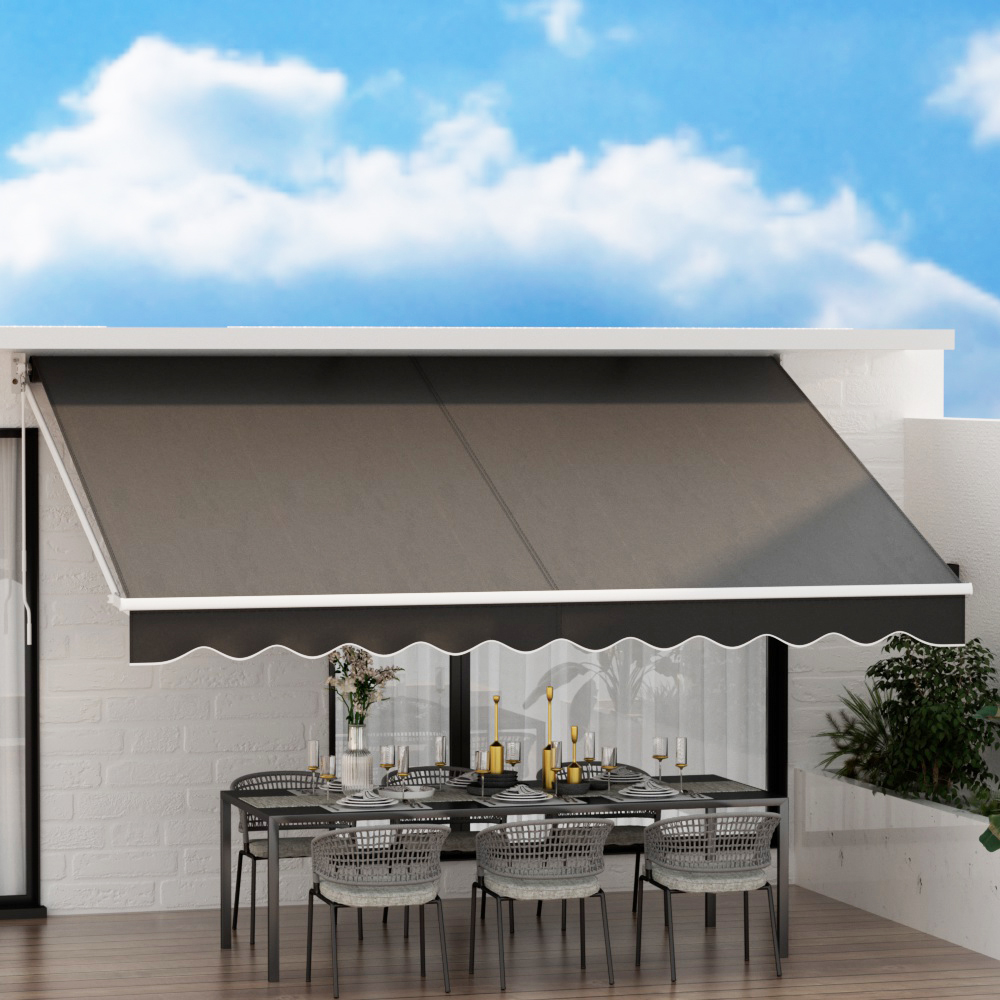 AWN-B-ARM-40X25-GREY-91772-04 Instahut Retractable Folding Arm Awning Manual Sunshade 4Mx2.5M Grey - Image 1