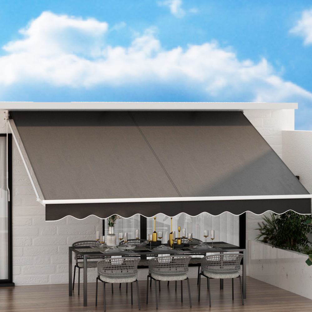 AWN-B-ARM-40X30-GREY-91769-04 Instahut Retractable Folding Arm Awning Manual Sunshade 4Mx3M Grey - Image 1