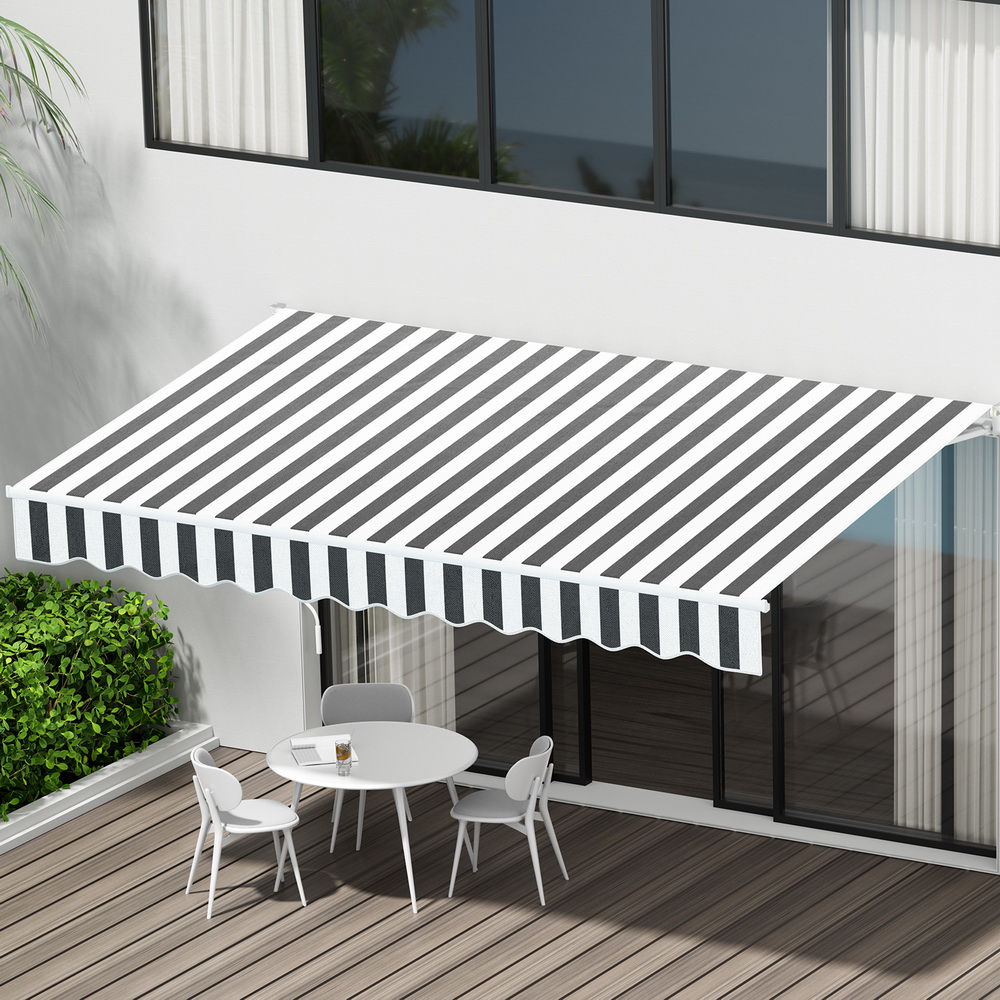 AWN-B-ARM-40X30-GRWH-174938-04 Instahut Retractable Folding Arm Awning Manual Sunshade 4Mx3M Grey White - Image 1