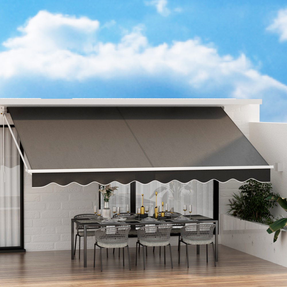 AWN-B-ARM-45X25-GREY-91771-04 Instahut Retractable Folding Arm Awning Manual Sunshade 4.5Mx2.5M Grey - Image 1