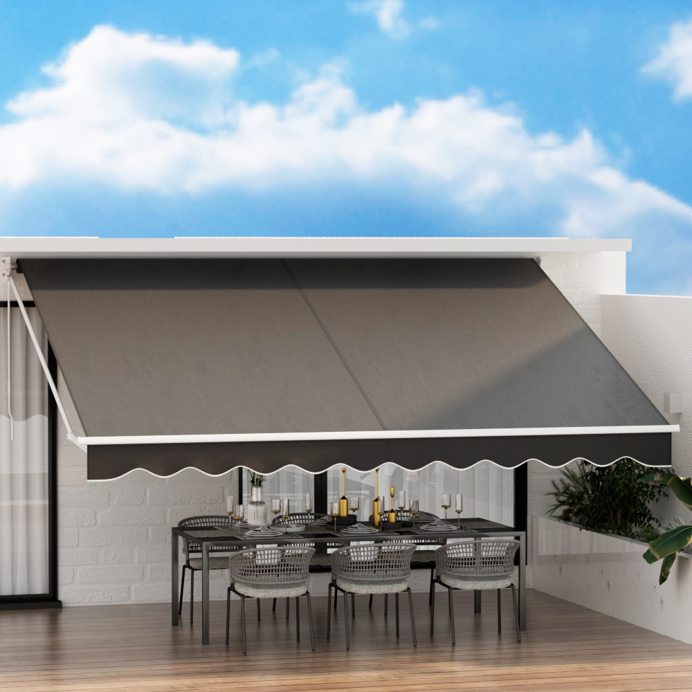 AWN-B-ARM-45X30-GREY-91792-04 Instahut Retractable Folding Arm Awning Manual Sunshade 4.5Mx3M Grey - Image 1