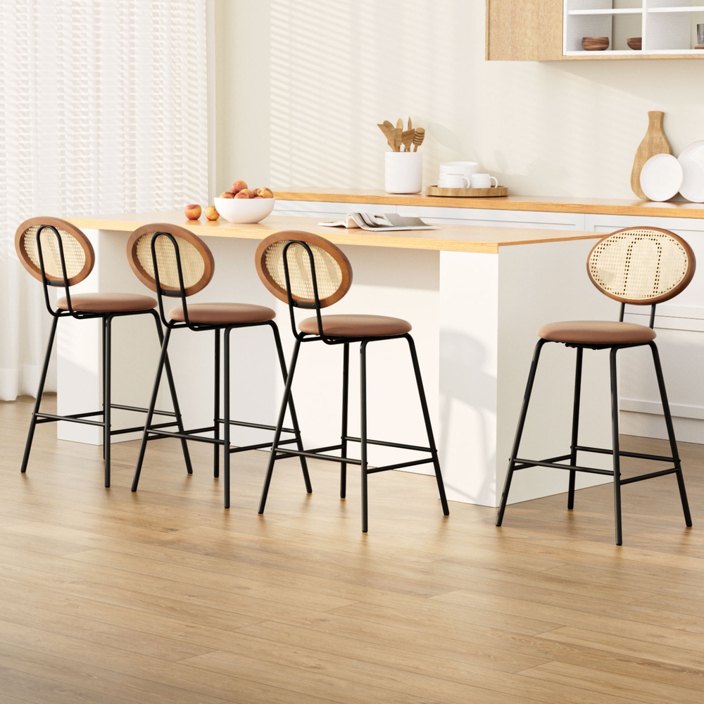 BA-B-ML-8783-BRX4-202502282048-00 Artiss 4x Bar Stools PU Leather Stools Brown - Image 1