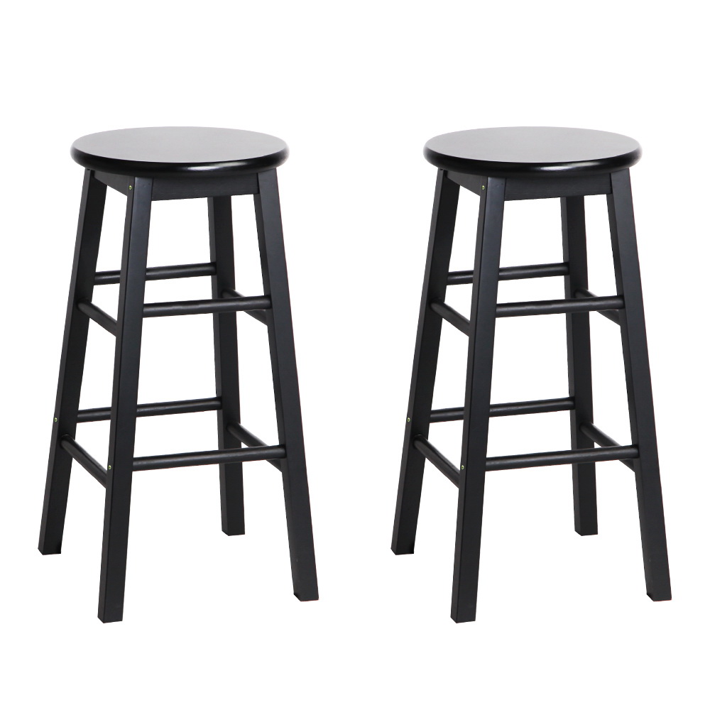 BA-G-7033-BKX2-202503041126-00 Artiss 2x Bar Stools Round Chairs Wooden Black - Image 1