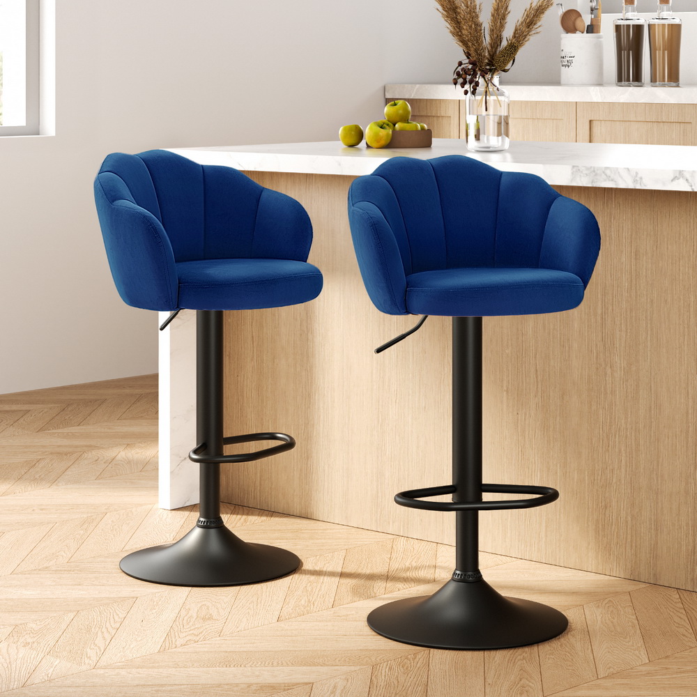 BA-K-9968-BLX2-52848-07 Artiss 2x Bar Stools Gas Lift Velvet Blue - Image 1