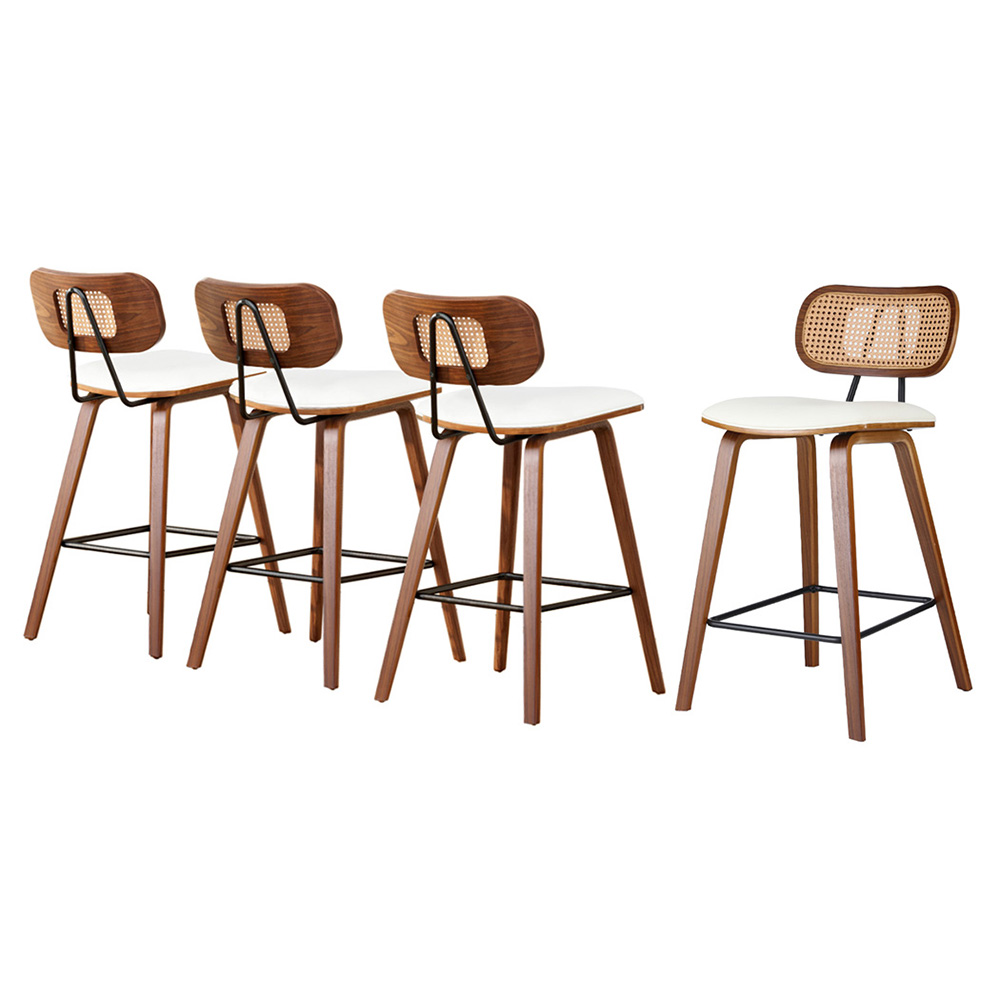 BA-TW-1782-BGX4-202504041348-00 4x Artiss Bar Stools Kitchen Counter Rattan Chairs PU Leather Padding - Image 1