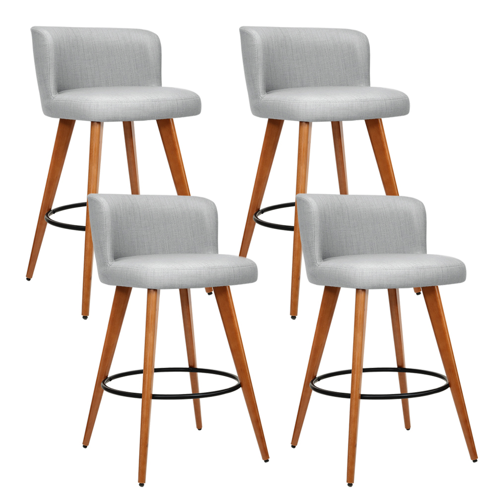 BA-TW-8126-LI-GYX4-202503051330-00 Artiss 4x Bar Stools Linen Padded Wooden Grey - Image 1