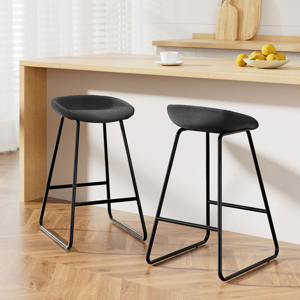 BA-TW-8320-BKX2-202502281010-00 Artiss 2x Bar Stools Kitchen Dining Chairs Counter Stool PU Leather Metal - Image 1