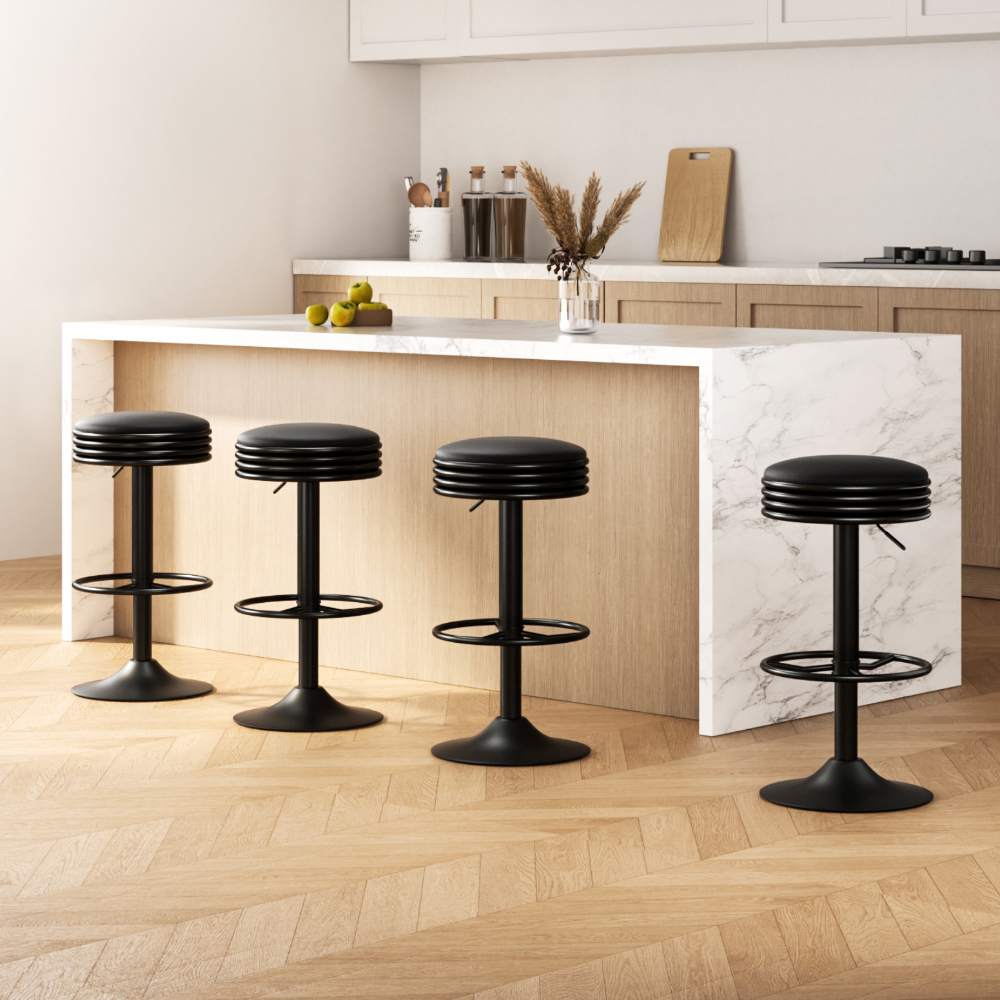 BA-TW-T7009-CB-BKX4-202502281020-00 Artiss 4x Bar Stools Leather Padded Gas Lift Black - Image 1