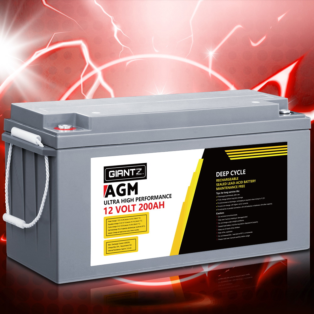 BATTERY-C-AGM-200-202502282032-00 Giantz AGM Deep Cycle Battery 12V 200Ah Box Portable Solar Caravan Camping - Image 1