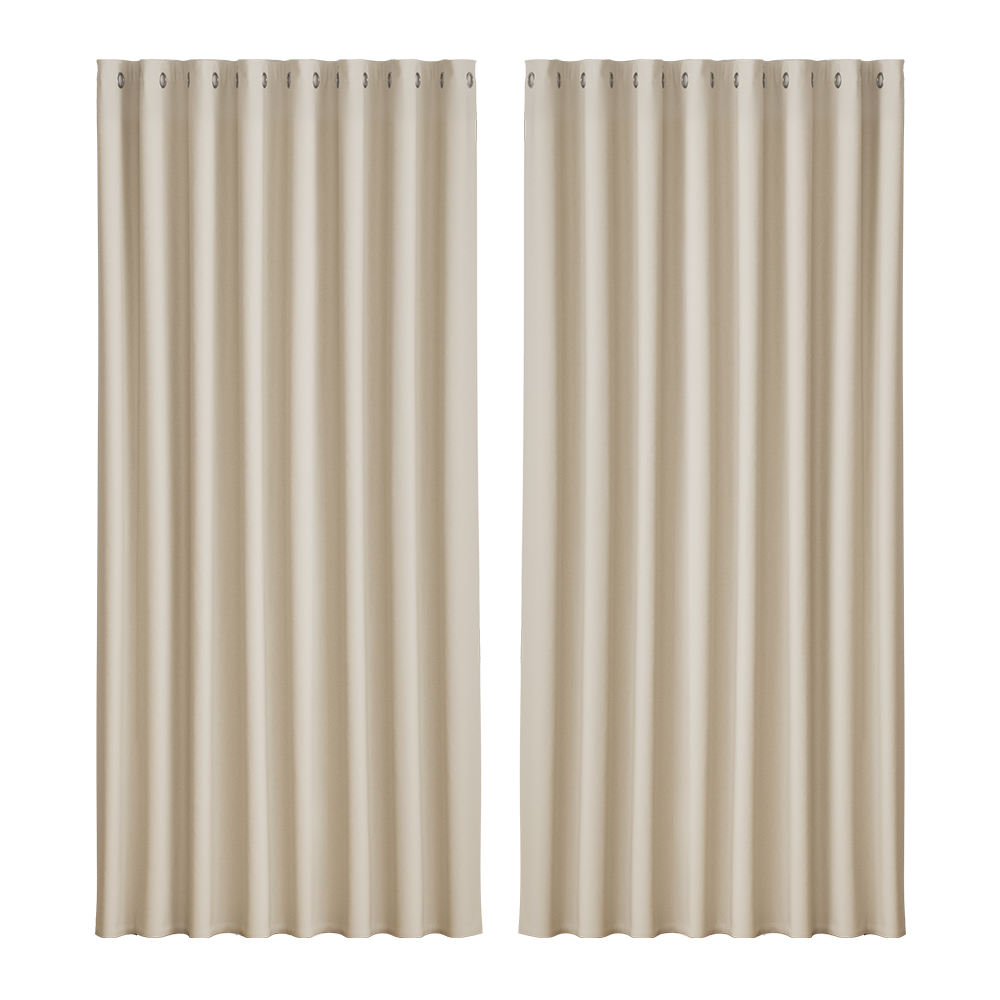 BC-MATT-300X230-BG-00 Artiss 2X Blockout Curtains Eyelet 300x230cm Beige - Image 1