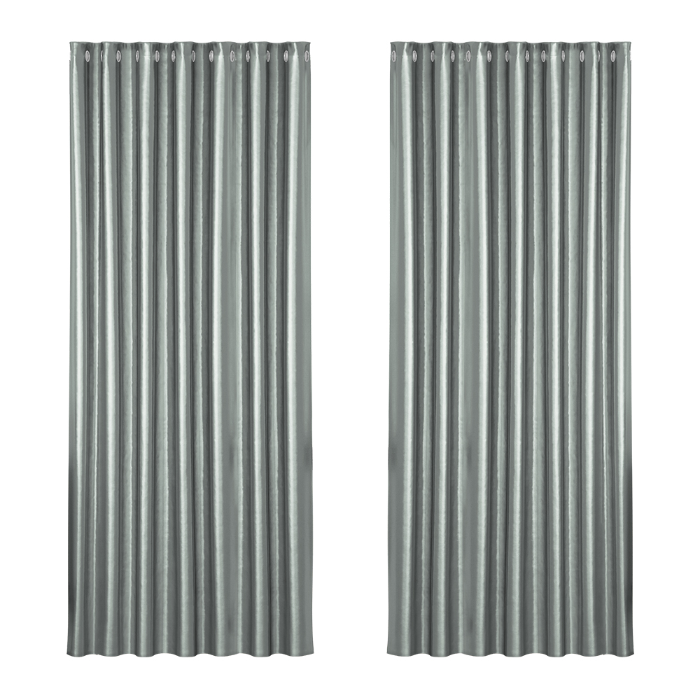 BC-SHINE-240X230-GY-00 Artiss 2X Blockout Curtains Eyelet 240x230cm Grey Shine - Image 1