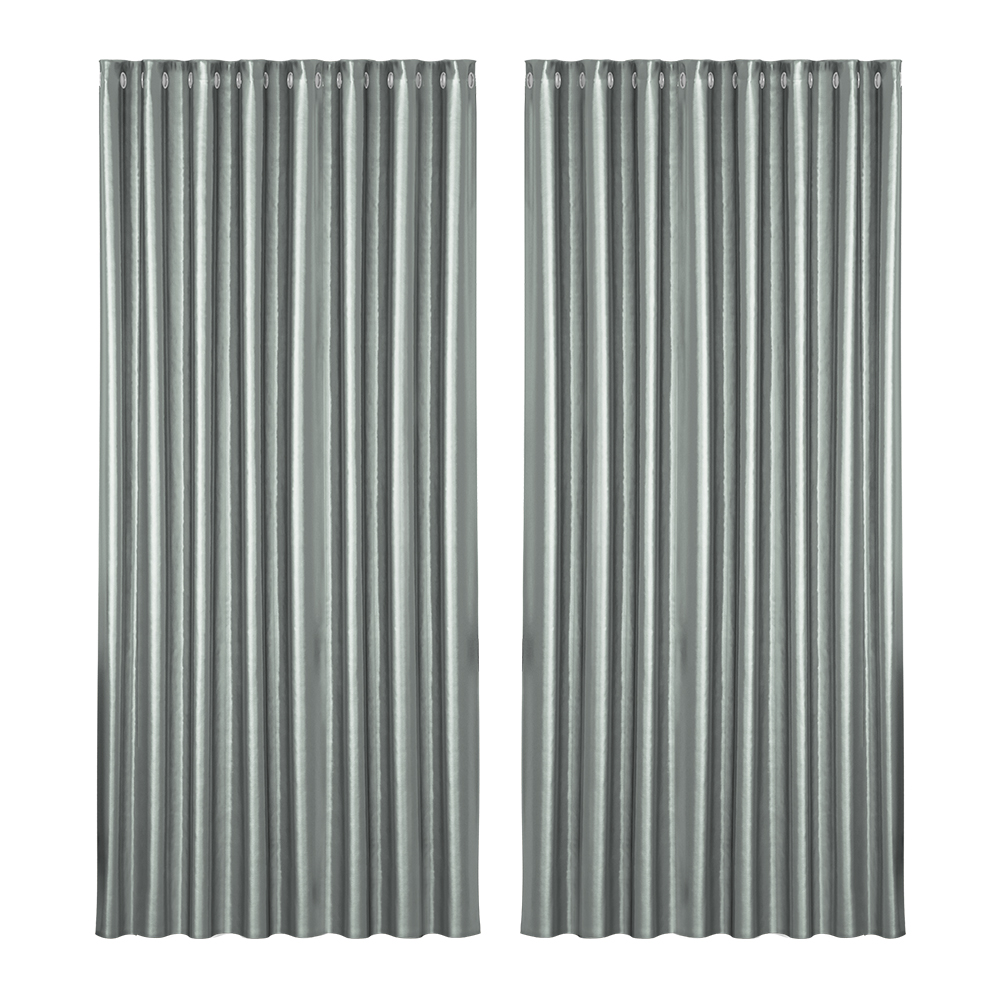 BC-SHINE-300X230-GY-00 Artiss 2X Blockout Curtains Eyelet 300x230cm Grey Shine - Image 1