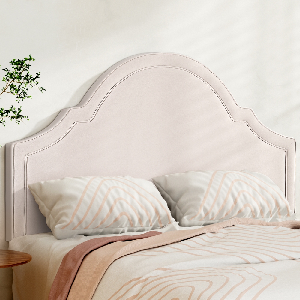 BED-HEAD-IRIS-Q-BG-190319-04 Artiss Bed Frame Bed Head Headboard Queen Velvet IRIS Beige - Image 1