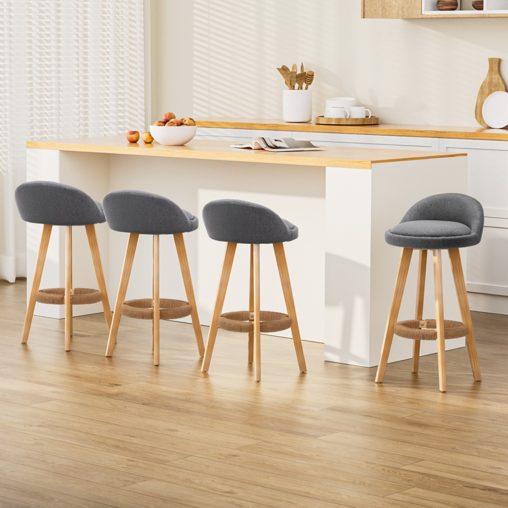 BENT-C-9004H-GYX4-202502281024-00 Artiss 4x Bar Stools Padded Linen Wooden Grey - Image 1