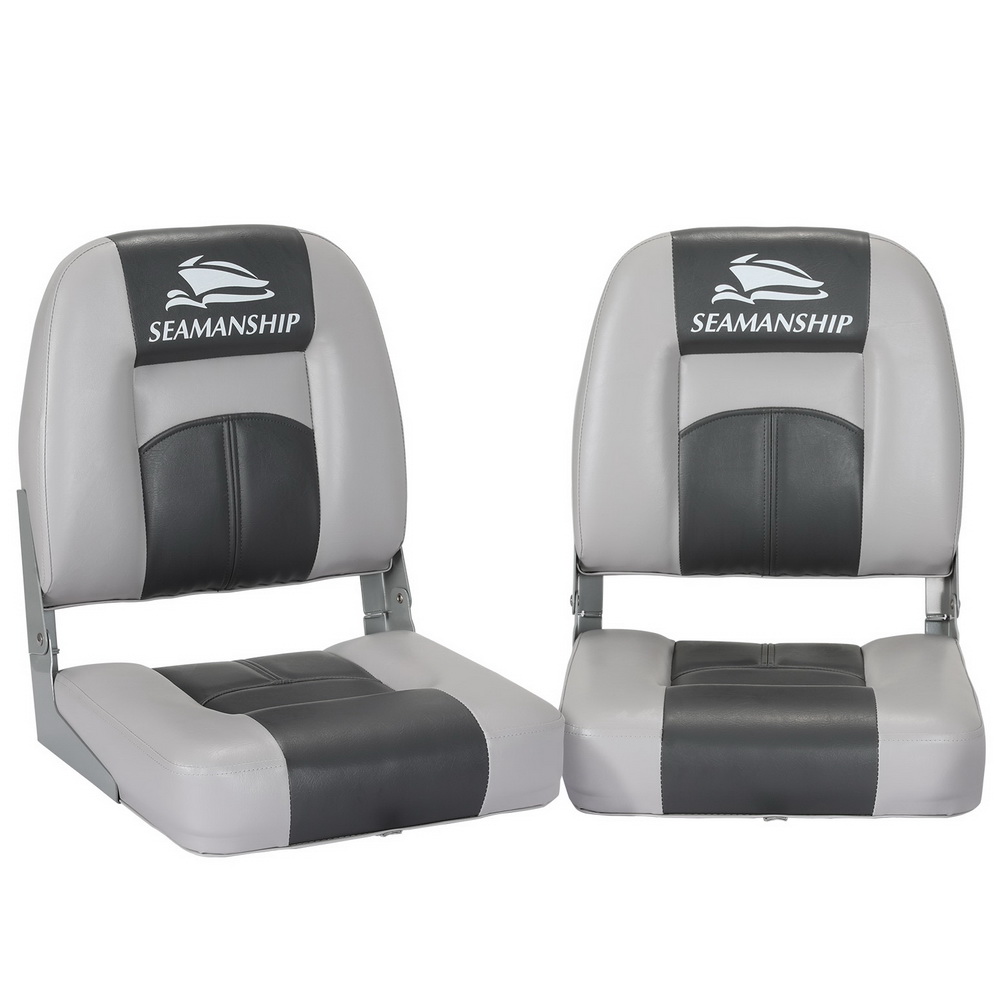 BS-86520-5-CG-19838-00 Seamanship 2X Folding Boat Seats Marine Swivel Low Back 10cm Padding Charcoal - Image 1