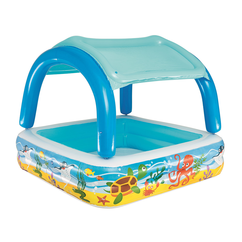 BW-POOL-KID-52192-00 Bestway Kids Pool 140x140x114cm Inflatable Swimming w/ Canopy Play Pools 265L - Image 1
