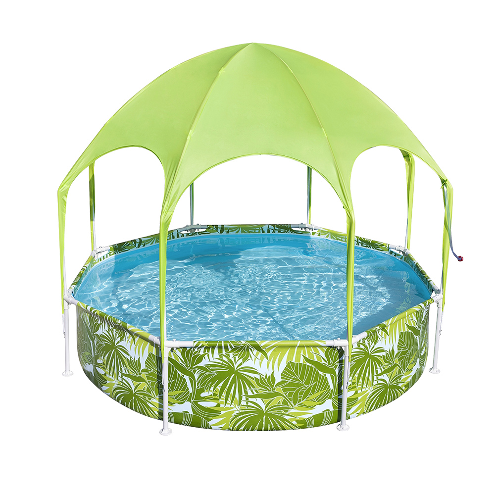 BW-POOL-PLAY-56543-7589-00 Bestway Kids Pool 244x51cm Steel Frame Swimming Play Pools Canopy 1688L - Image 1