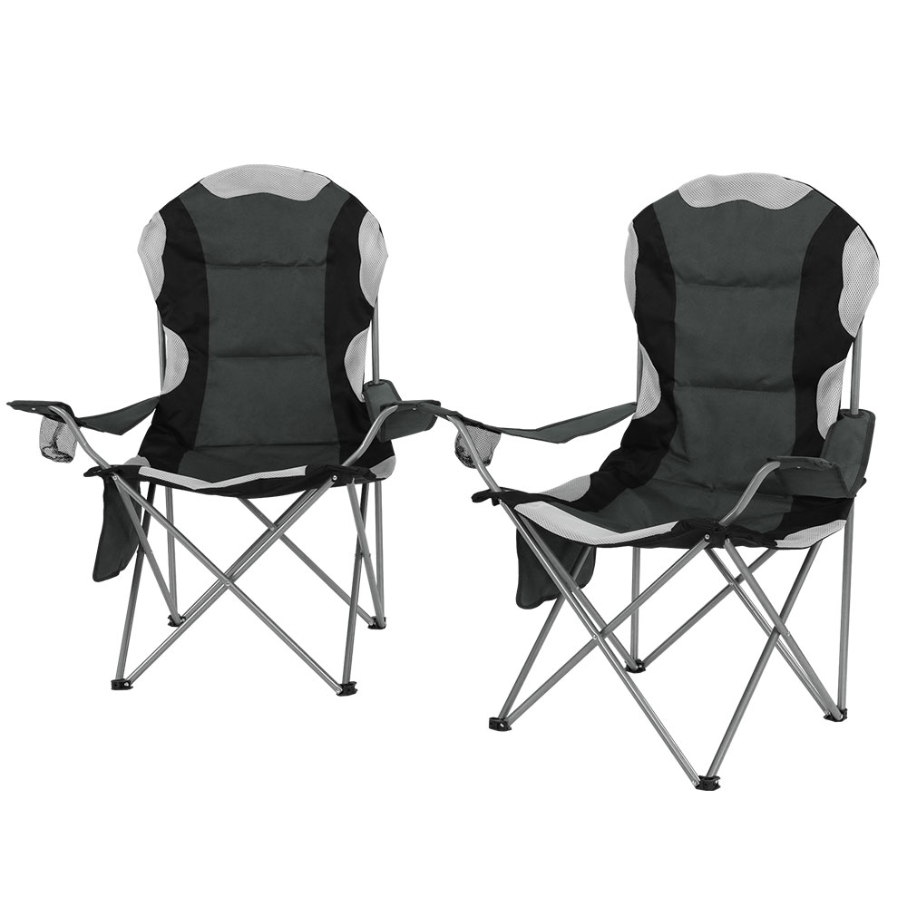 CAMP-B-C-61-GR-FC2-00 Weisshorn Camping Folding Chair Portable Outdoor Hiking Fishing Picnic Grey 2pcs - Image 1