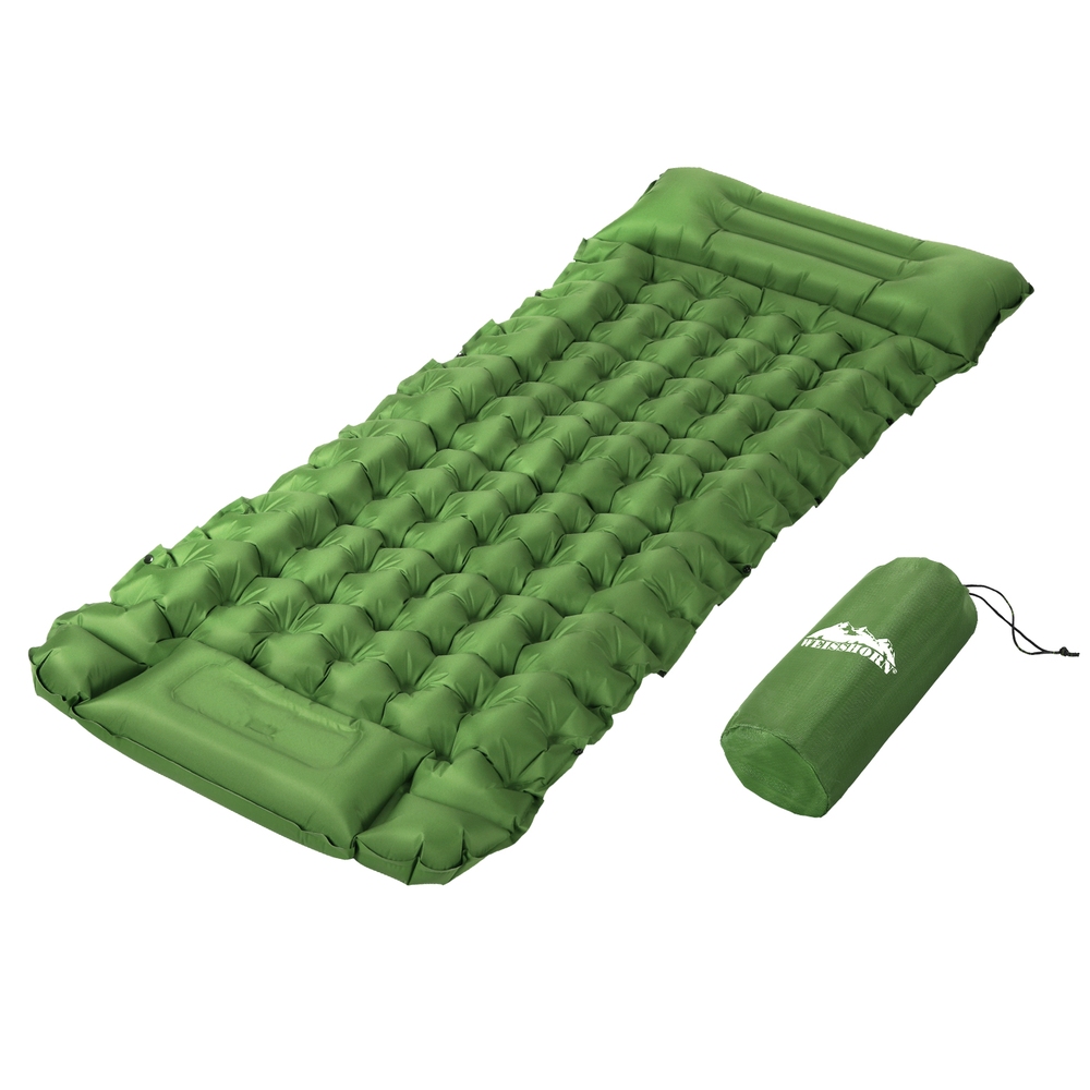 CAMP-C-MAT-INF-BEE-S-GN-149229-00 Weisshorn Self Inflating Mattress Camping Sleeping Mat Air Bed Pad Single Pillow - Image 1
