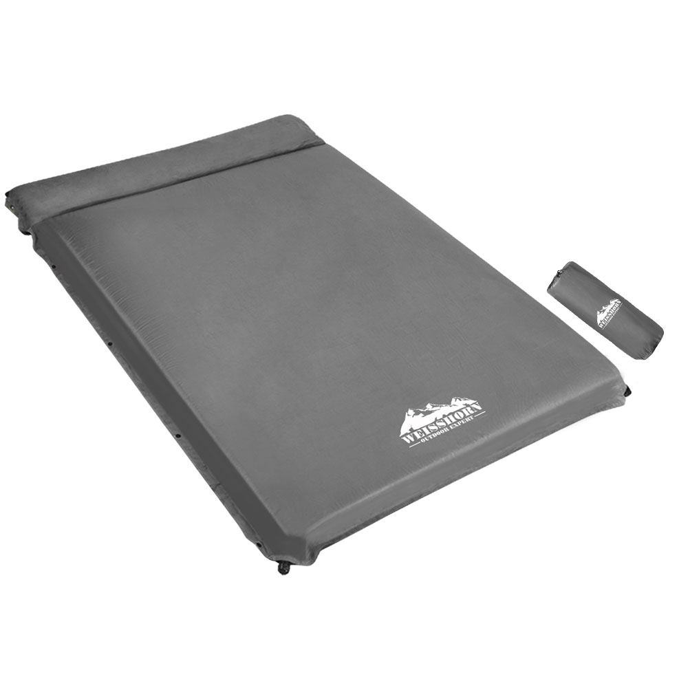 CAMP-MAT-SUE-DT-GREY-10223-00 Weisshorn Self Inflating Mattress 10CM Camping Sleeping Mat Air Double Grey - Image 1