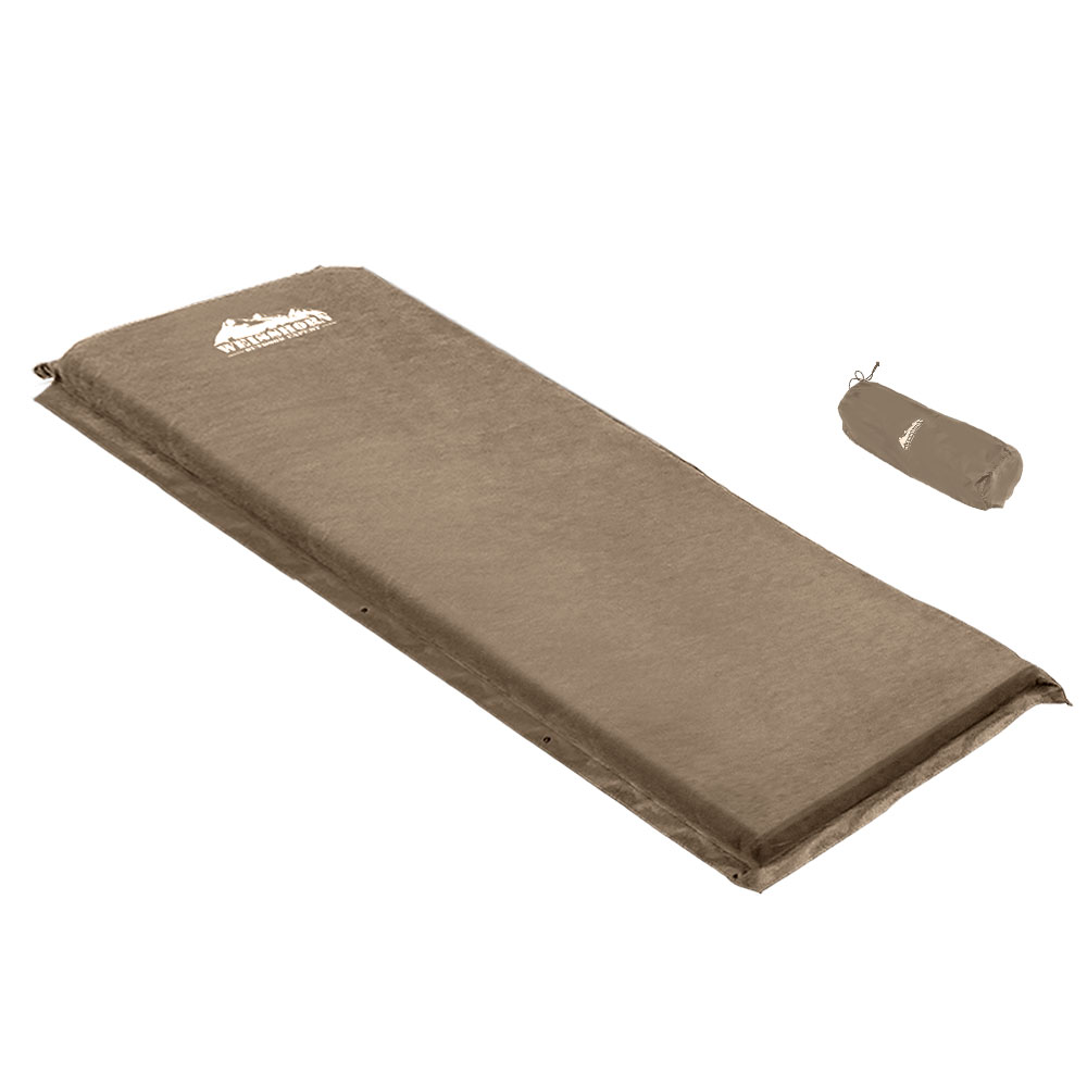 CAMP-MAT-SUE-SIN-CO-16112-00 Weisshorn Self Inflating Mattress Camping Sleeping Mat Air Bed Single Coffee - Image 1