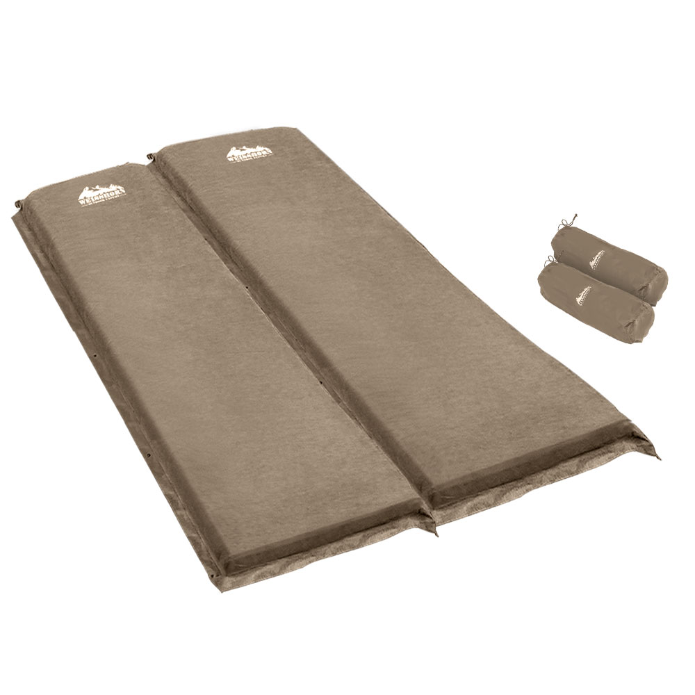 CAMP-MAT-SUE-SIN-COX2-19789-00 Weisshorn Self Inflating Mattress Camping Sleeping Mat Air Bed Double Set Coffee - Image 1