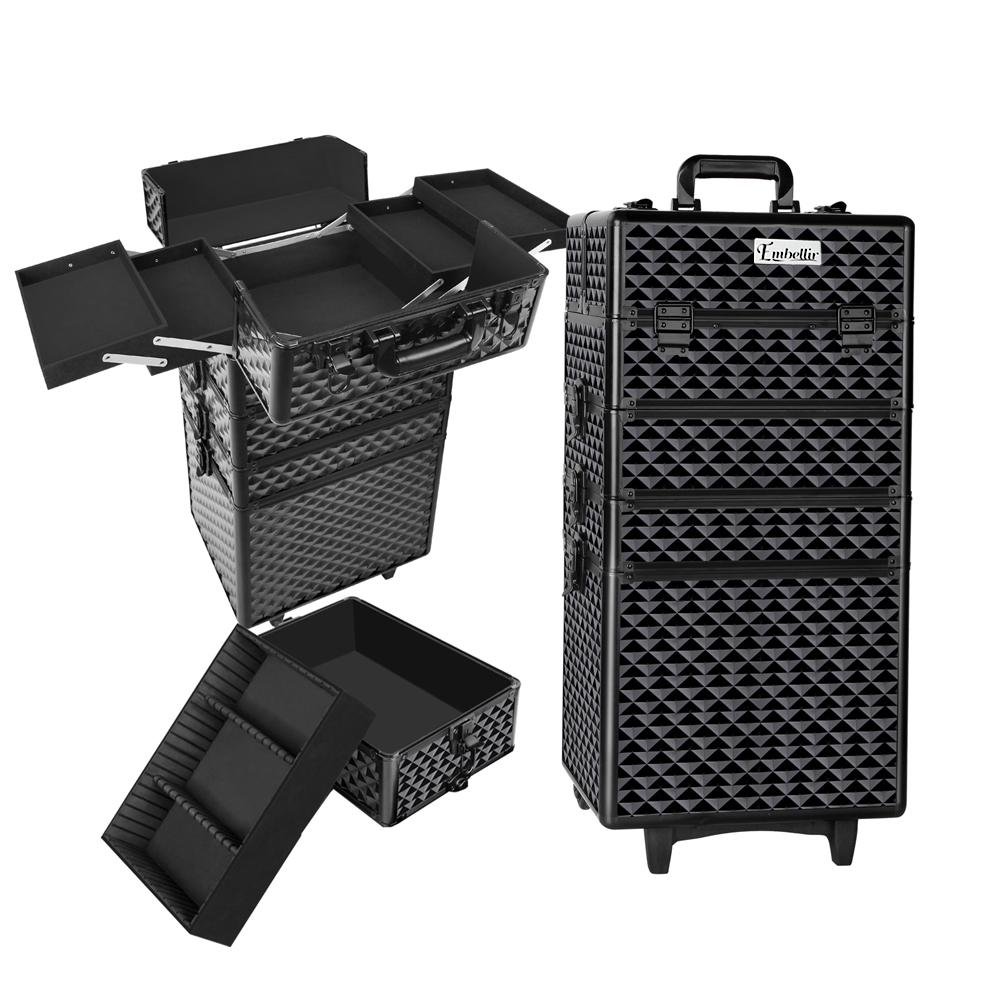 CASE-MU-4T-081-DIBK-00 Embellir Makeup Case Beauty Trolley Cosmetic Organiser Box Travel Wheels Diamond - Image 1