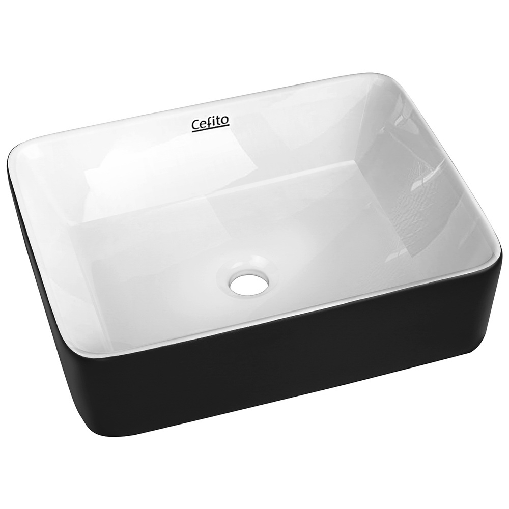 CB-037-MAT-WH-BK-00 Cefito Bathroom Basin Ceramic Vanity Sink Hand Wash Bowl 48x37cm - Image 1