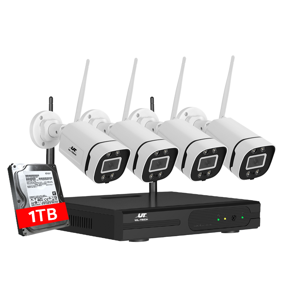 CCTV-WF-CLA-8C-4P-T-61895-00 UL-tech Wireless CCTV Security System 8CH NVR 3MP 4 Square Cameras 1TB - Image 1