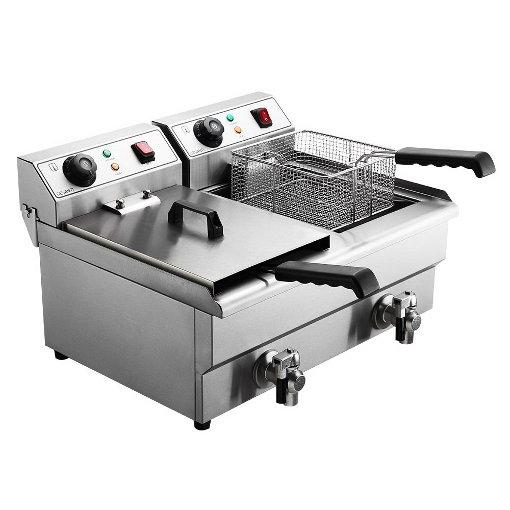 CDF-DR20-DOUBLE-SI-17668-00 Devanti 20L Electric Commercial Deep Fryer Double Baskets Oil Taps 6000W - Image 1
