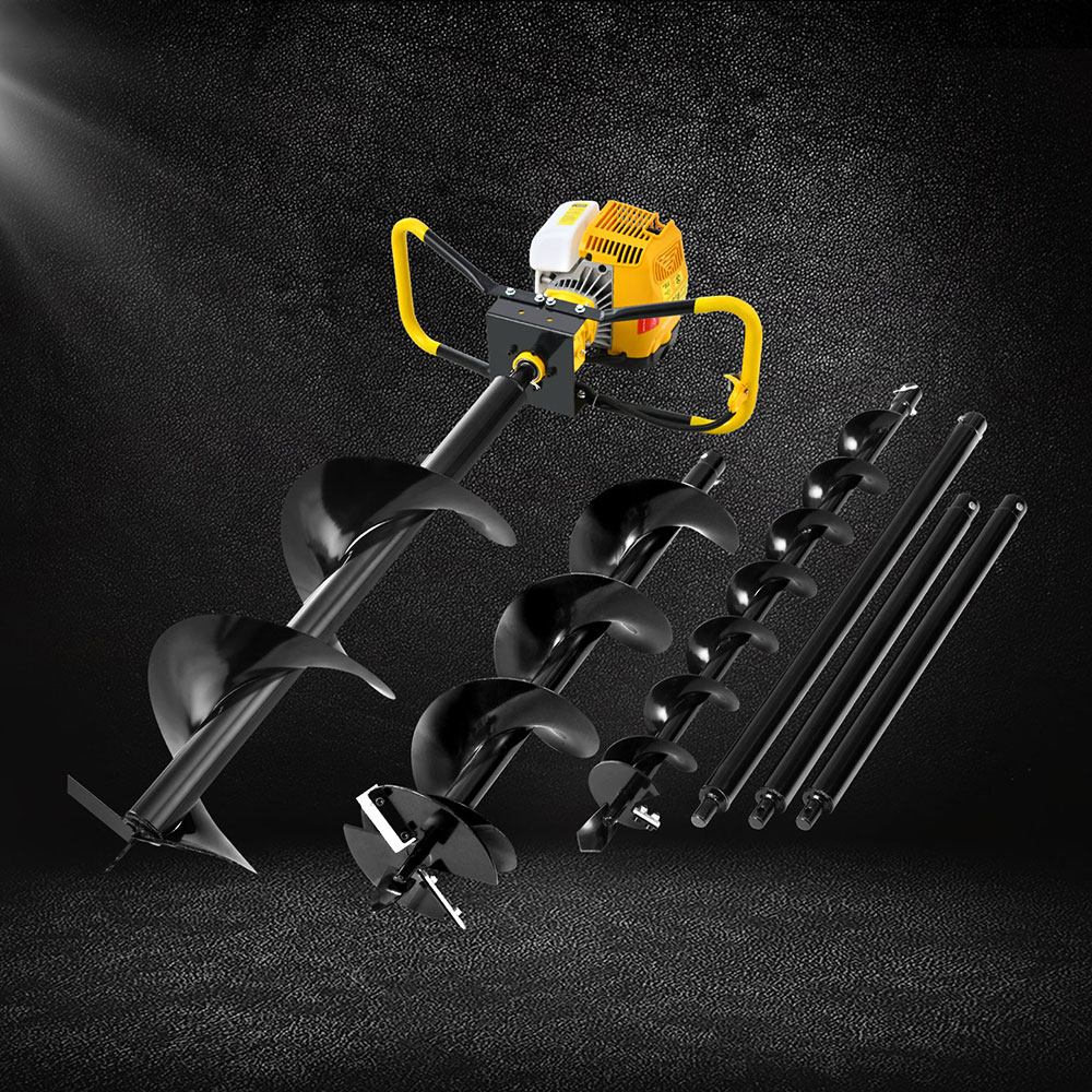 DI-SF-N-YE-KIT-186642-06 Giantz 74CC Post Hole Digger Petrol Motor Drill Extension Auger Bits Kits - Image 1