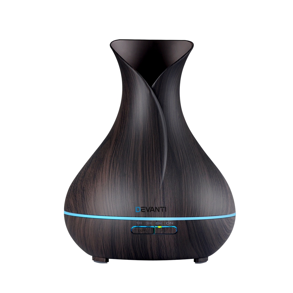 DIFF-519W-DW-00 Devanti Aroma Diffuser Aromatherapy Dark Wood 400ml - Image 1