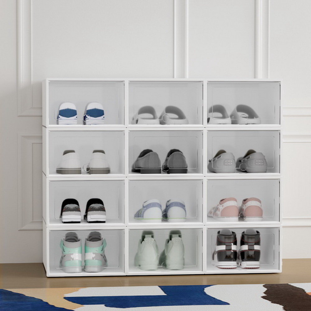 DIY-SHOE-BOX-12-WH-139381-04 Artiss Shoe Box Rack DIY Set of 12 Stackable White Abel - Image 1