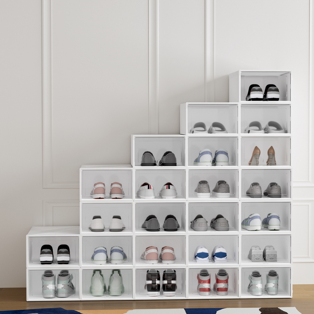 DIY-SHOE-BOX-24-WH-139382-04 Artiss Shoe Box Rack DIY Set of 24 Stackable White Abel - Image 1