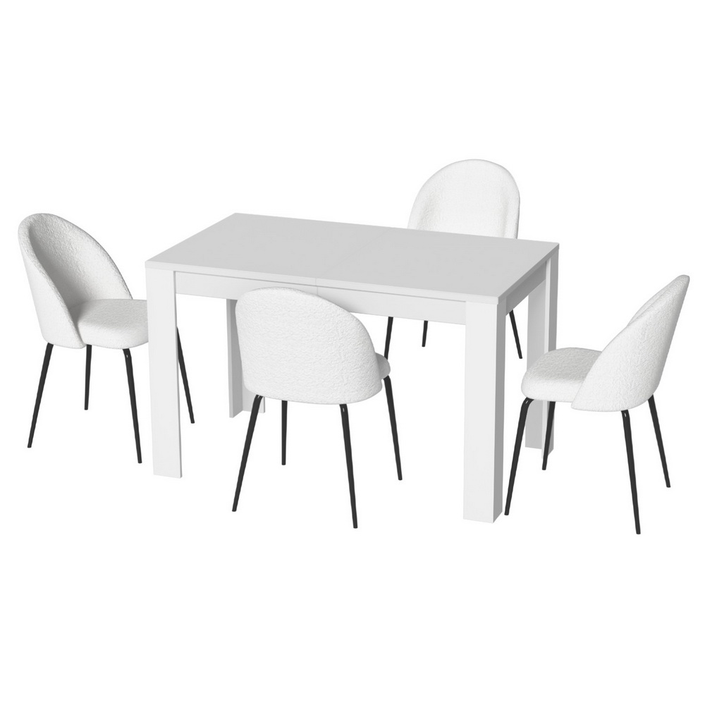 DSET-120WH-VEL150-WHX4-202503041104-00 1 Artiss Dining Table and 4 Chairs Set White Sherpa - Image 1