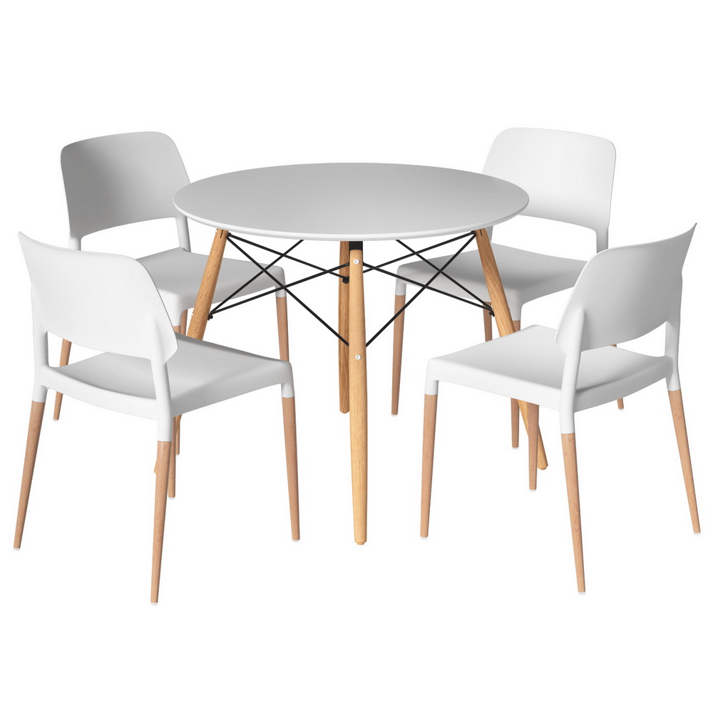 DSET-DSW100-086-WHX4-202502251148-00 1 Artiss Dining Table and 4 Chairs Set Round White - Image 1