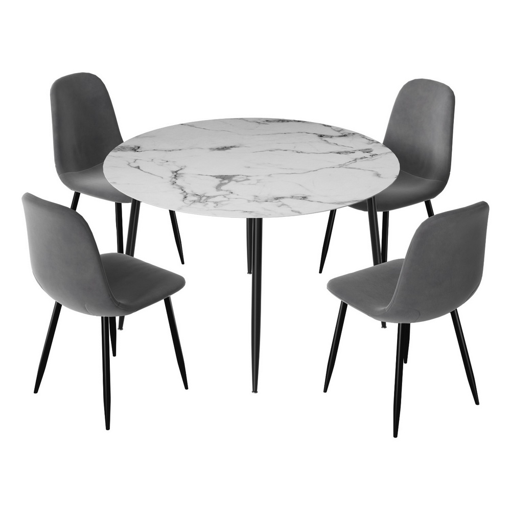 DSET-MAR75-VEL01-GYX4-217070-00 1 Artiss Dining Table and 4 Chairs Set Marble Grey - Image 1