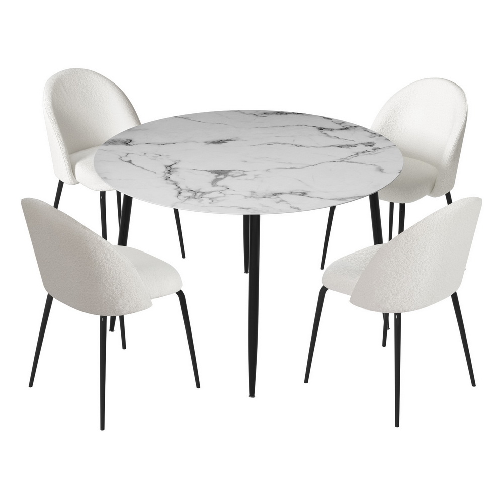 DSET-MAR75-VEL150-WHX4-216279-00 1 Artiss Dining Table and 4 Chairs Set Marble White - Image 1