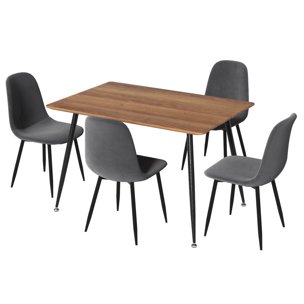 DSET-T02WD-VEL01-GYX4-202503041104-00 1 Artiss Dining Table and 4 Chairs Set Grey Metal - Image 1