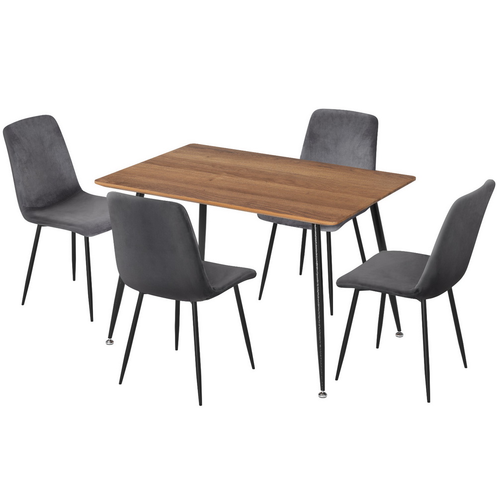 DSET-T02WD-VEL03-GYX4-202503041104-00 1 Artiss Dining Table and 4 Chairs Set Grey Velvet - Image 1