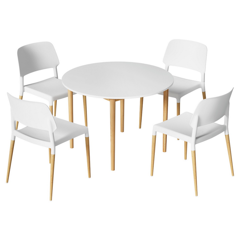 DSET-TAB01-086-WHX4-216282-00 1 Artiss Dining Table and 4 Chairs Set White Wood - Image 1