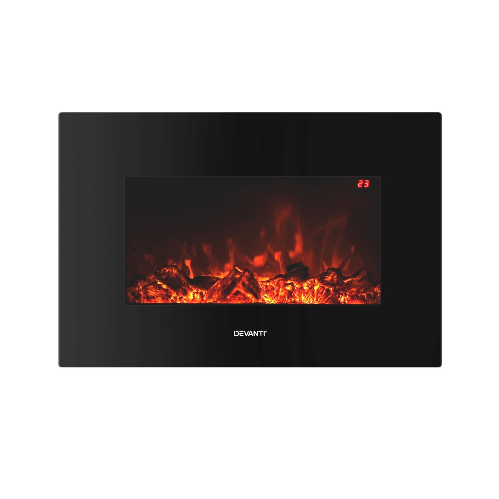 EFL-D-03B-2000-BK-162114-00 Devanti Electric Fireplace Fire Heater 2000W Black - Image 1