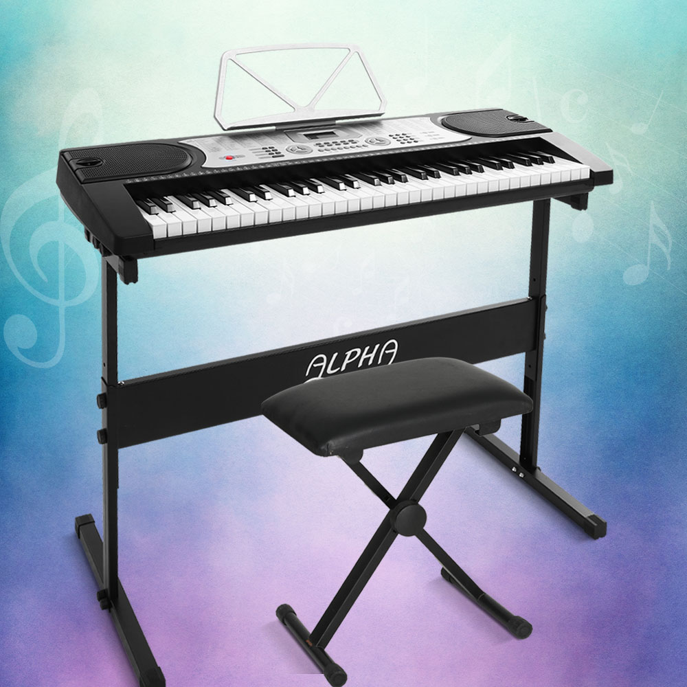 EK-JK-60-SL-H-B01-149282-06 Alpha 61 Keys Electronic Piano Keyboard Digital Electric w/ Stand Stool Silver - Image 1