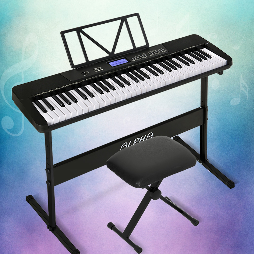 EK-JK-62-BK-H-B01-149278-06 Alpha 61 Keys Electronic Piano Keyboard Digital Electric w/ Stand Stool Touch - Image 1
