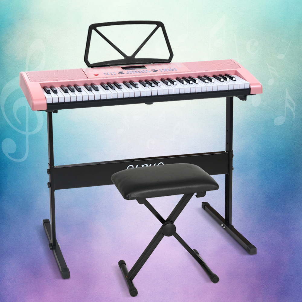 EK-KL-97-PK-H-B01-149281-06 Alpha 61 Keys Electronic Piano Keyboard Digital Electric w/ Stand Stool Pink - Image 1