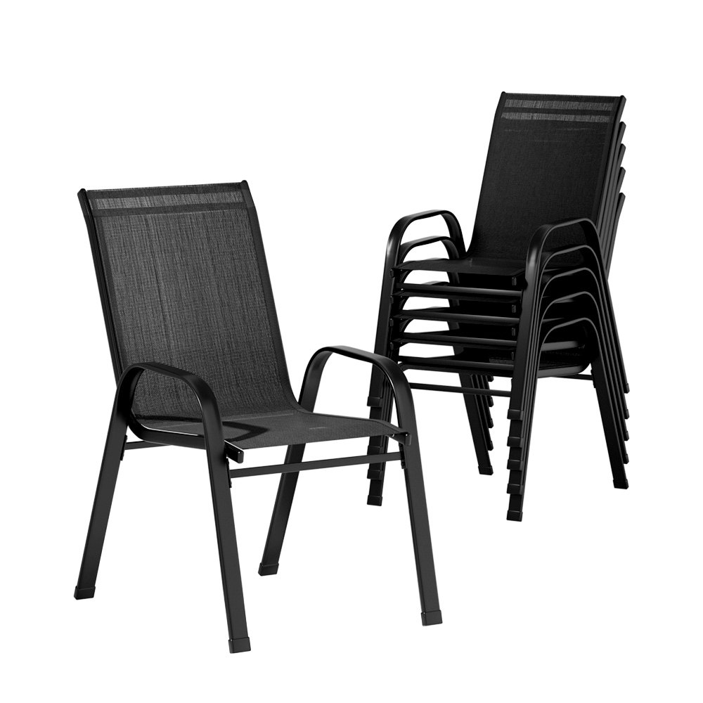 FF-B-STA-CHAIR-BK-X6-202506111510-00 Gardeon 6PC Outdoor Dining Chairs Stackable Lounge Chair Patio Furniture Black - Image 1